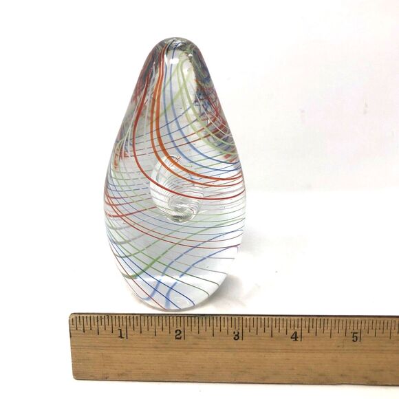 Dynasty Gallery Latticino Swirl Large Controlled Bubble Multicolor Paperweight - Picture 7 of 10